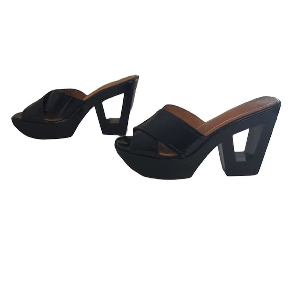 KORS Michael Kors Black Patent Platform Mule Sandals - Picture 2 of 12